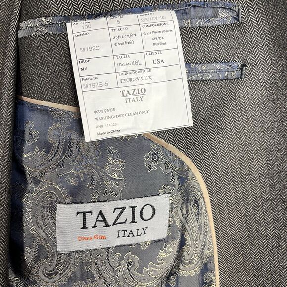 Tazio Italy Mens Light Gray Two Piece Suit Ultra Slim 46L/40 (46L/31) Wool Touch - Picture 6 of 16